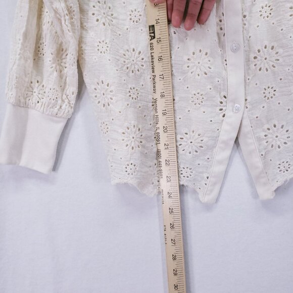 NY Collection Cream Lace Floral Collar Button Down Preppy Top Size M - Picture 7 of 13